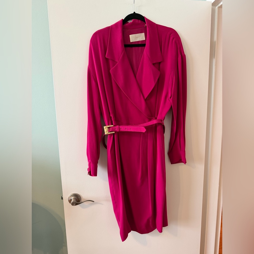 Vintage Dana Buchman 100% silk Vibrant Hot Pink Fuchsia Belted Blazer Dress